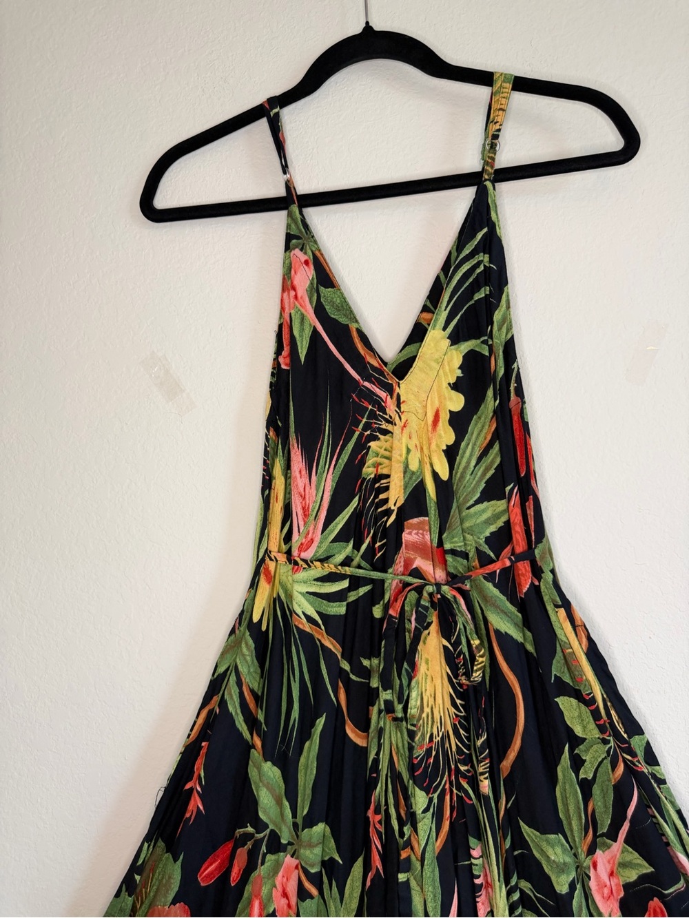 World Market Boho Black Tropical Print Jumpsuit with Yellow & Green Accents - Picture 6 of 12